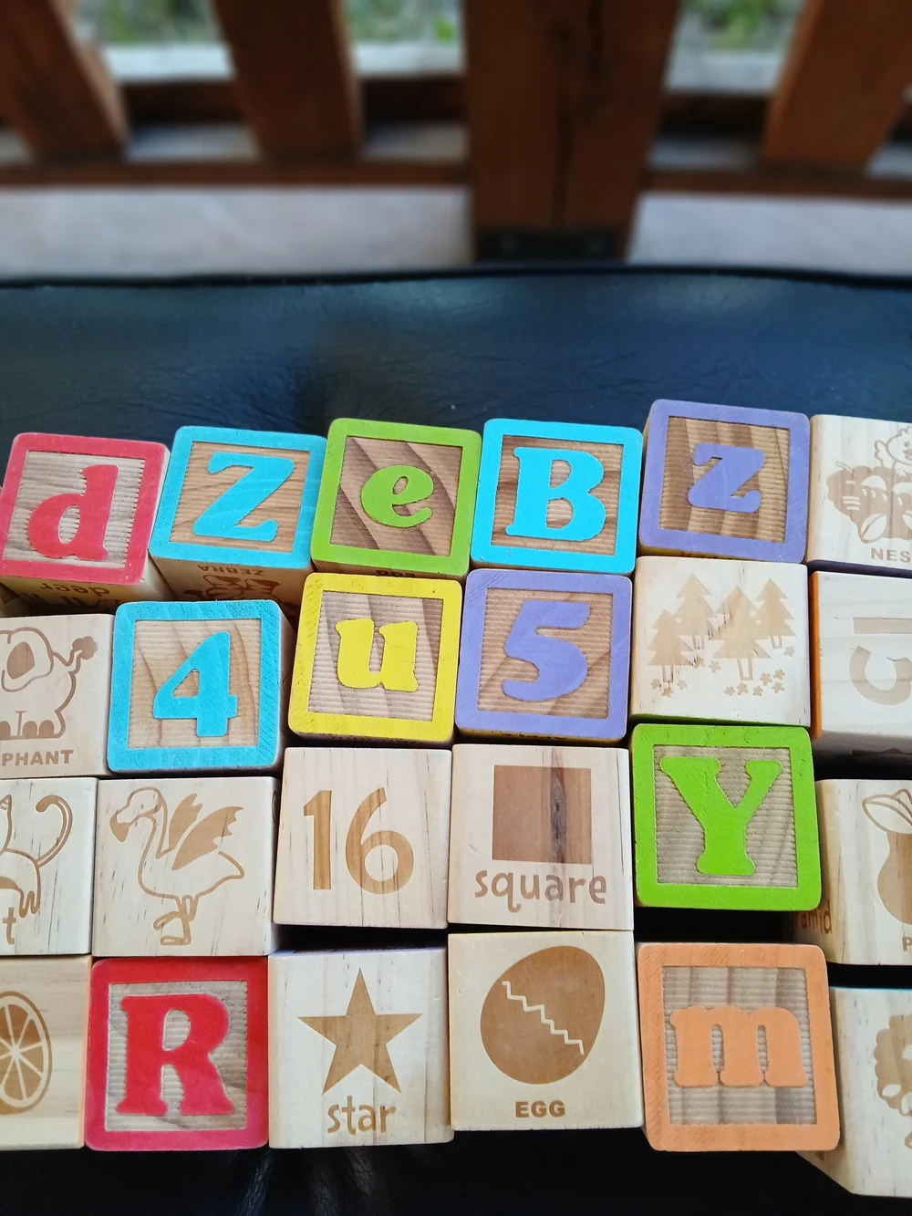 Colorful Wooden Alphabet & Number Blocks - Pink, Blue, Yellow, Green